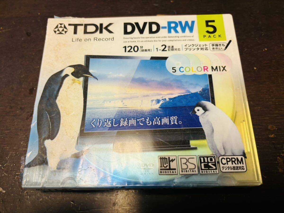 TDK DVD-RW 120分5パック5カラーくり返し録画用 未使用未開封外装破損拍卖