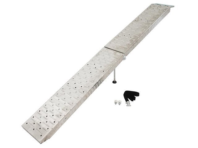 折り畳み式 強化版 バイク用スロープ ラダーレール オートバイスロープ ニッケル 耐荷重 400kg スタンド付 軽トラ 積込み トランポ 二輪拍卖