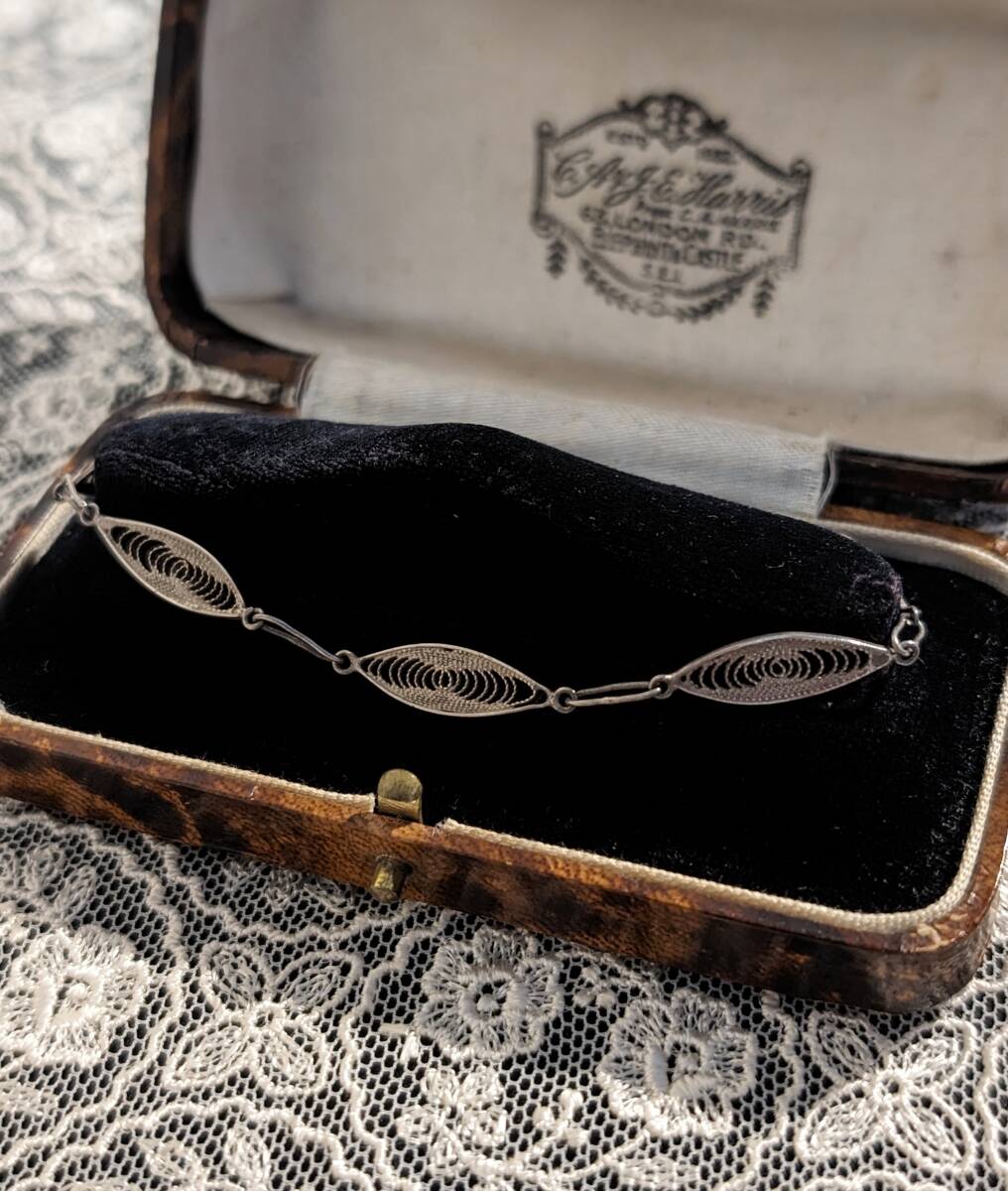 イギリスヴィンテージ フィリグリーシルバーブレスレット /925/ヨーロッパ英国アンティーク銀線細工アールデコ20’s30’s40’sΓOT拍卖