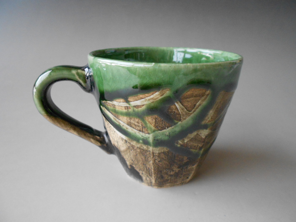 美濃焼! 林英樹(鶴琳窯)☆織部面取マグカップ☆ 740-6 新品 紅茶 ミルク ラテ エスプレッソ ギフト拍卖