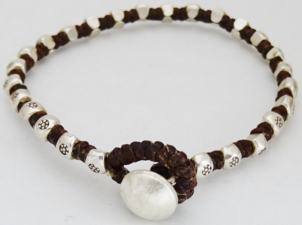 ◆カレン族シルバーブレスレット ワックスコード茶◆【09nb02】拍卖