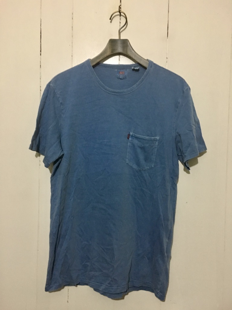 ☆Levis リーバイス 後染め ポケット 半袖Tシャツ ポケT M 水色 赤タブ デニム 藍染 インディゴ拍卖