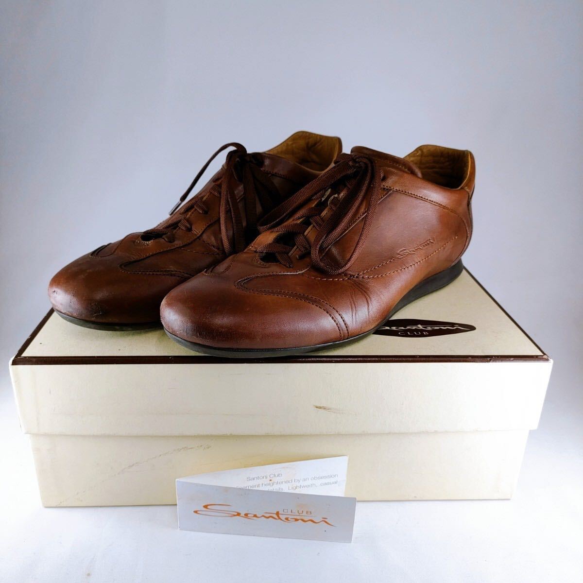 【良品】 Santoni CLUB サントーニクラブ イタリア製 シューズ 靴 レザー サイズ7 24.5cm ブラウン系 メンズ 靴 シューズ ビジネス 靴紐拍卖