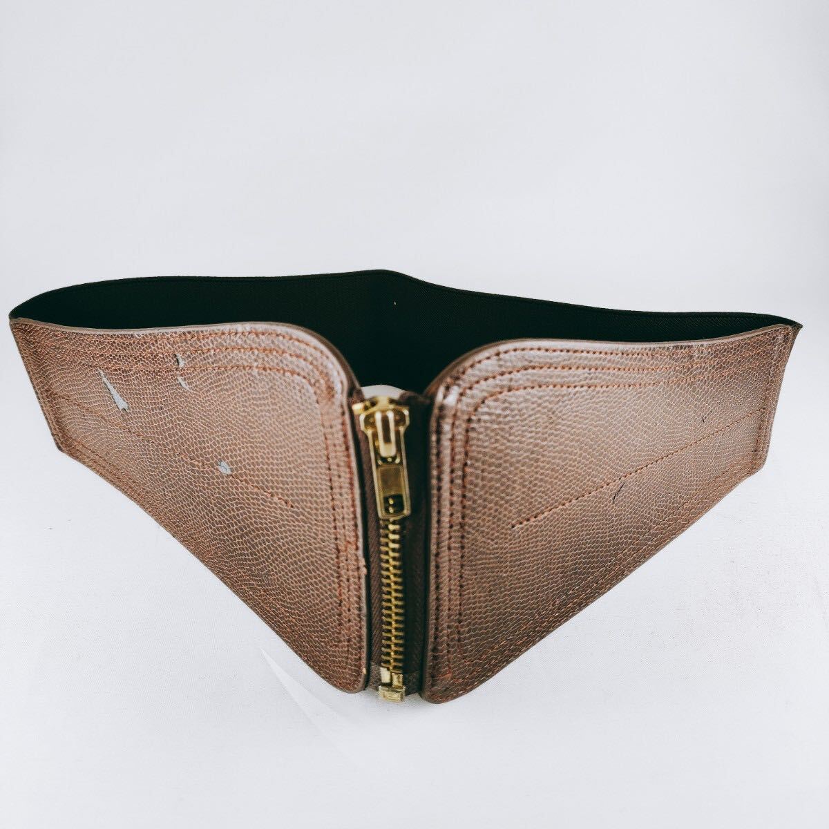 【レトロ】 H&M レザーベルト 太め ブラウン系 皮ベルト ジッブ ファッション小物 アクセサリー ヴィンテージ アンティーク レトロ拍卖