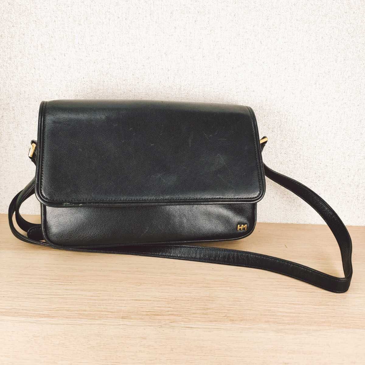 HANAE MORI ハナエモリ ショルダーバッグ レザー ブラック系 ロゴ金具 肩掛け バッグ ショルダー ハンド トート 鞄 軽量 E-3拍卖