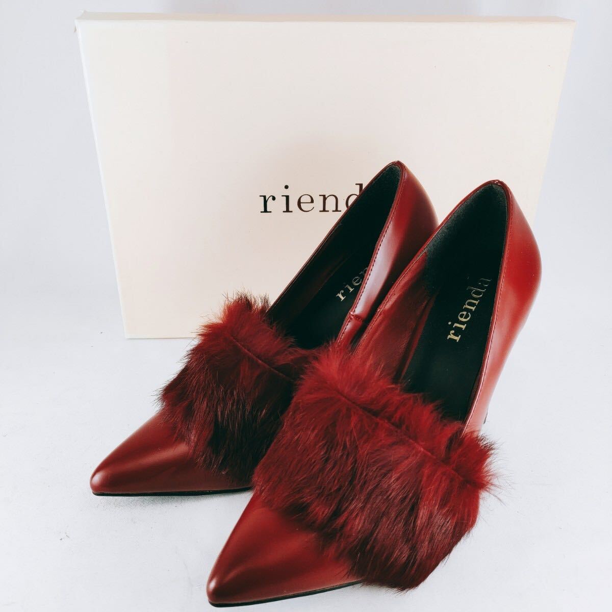 【未使用 保管品】 rienda リエンダ ファー ラビット ヒール sizeM(約23cm位)ボルドー レッド系 靴 パンプス 履き物 シューズ くつ #6拍卖