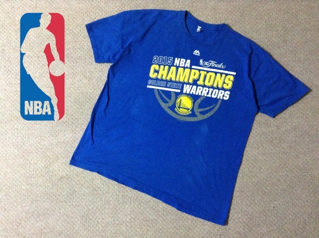 ★中古★マジェスティック 2015 NBA ゴールデンステイトウォリアーズ チャンピオン Tシャツ ブルー 優勝 NIKE カリー GSW MAJESTIC バスケ拍卖
