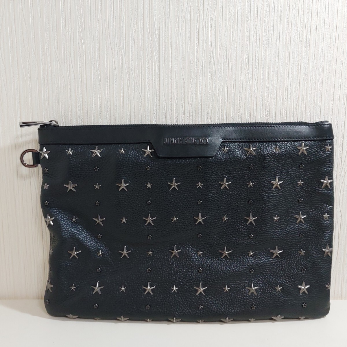 ジミーチュウ スタースタッズ クラッチバッグ フラットポーチ セカンドバッグ レザー ブラック拍卖