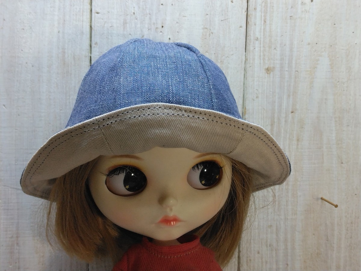 デニムベースチューリップハット ネオブライス ハンドメイド  帽子 ハット キャップ Blythe アウトフィット 拍卖
