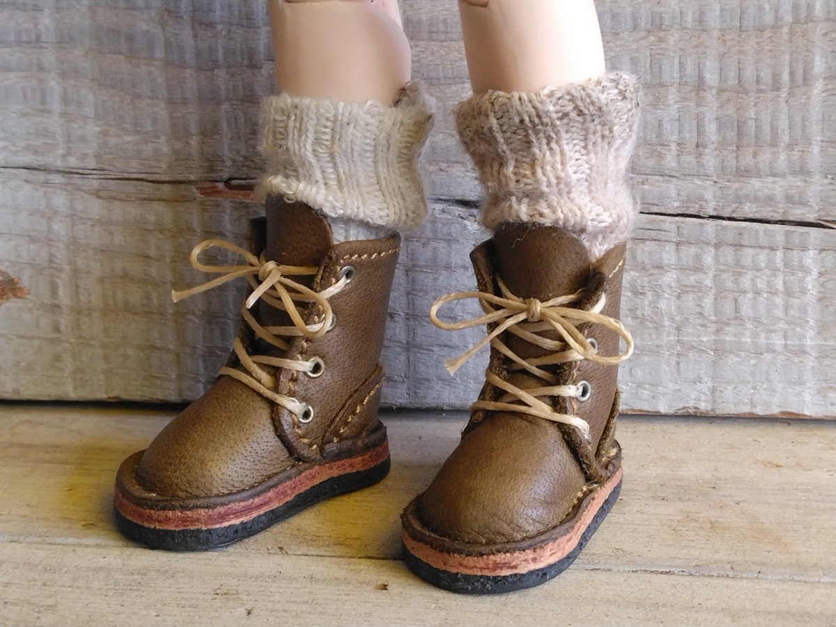 ネオブライス ピュアニーモ ICドール リカちゃん オビツ プーリップ モンスト ハンドメイド本革 レースアップブーツ 拍卖