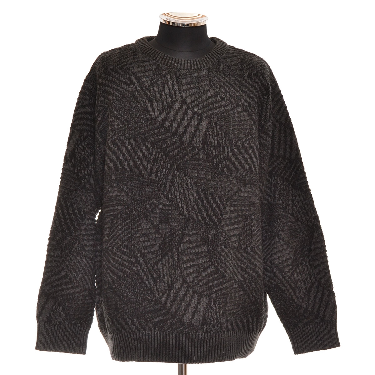 〇499470 TK TAKEO KIKUCHI タケオキクチ ◯ニット・セーター ジャガード 総柄 ジオメトリック ★ C01-15163 サイズL メンズ ダークグレー拍卖
