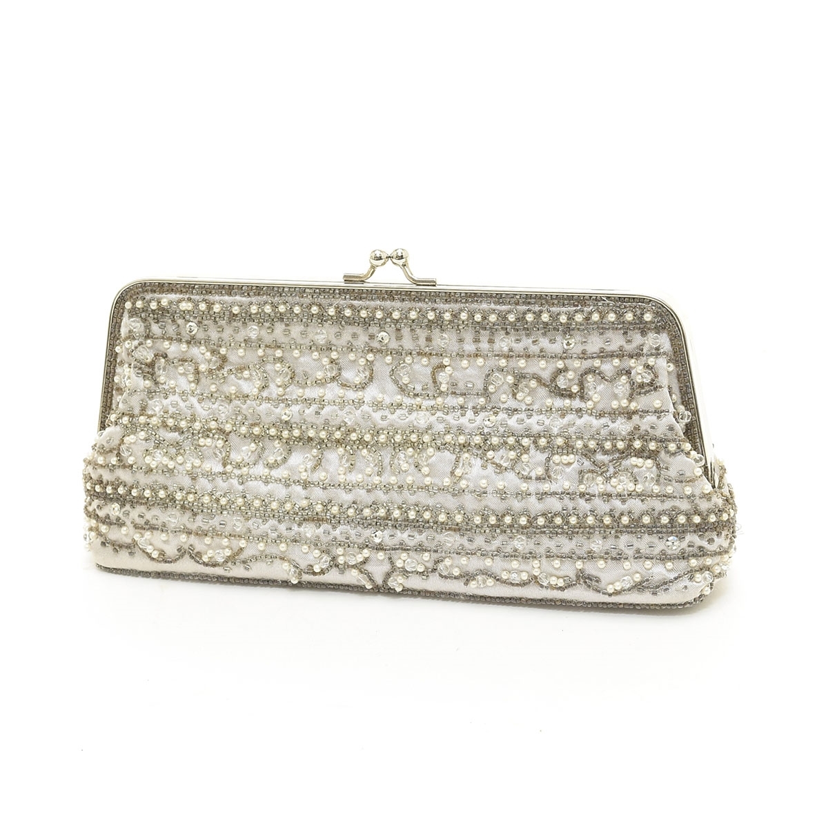 □504676 KUMIKYOKU 組曲 オンワード樫山 ◯2WAYクラッチバッグ ショルダーバッグ パールビーズチェーンがま口パーティバッグ レディース拍卖