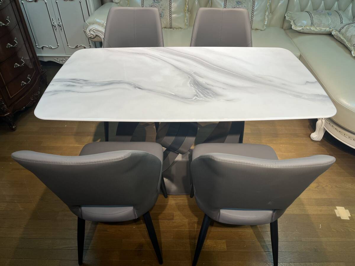 展示品特価 豪華 大理石 ロココ調 アンティーク風 ダイニングテーブル5点セット 1.4mテーブル 机 椅子 チェア4点拍卖