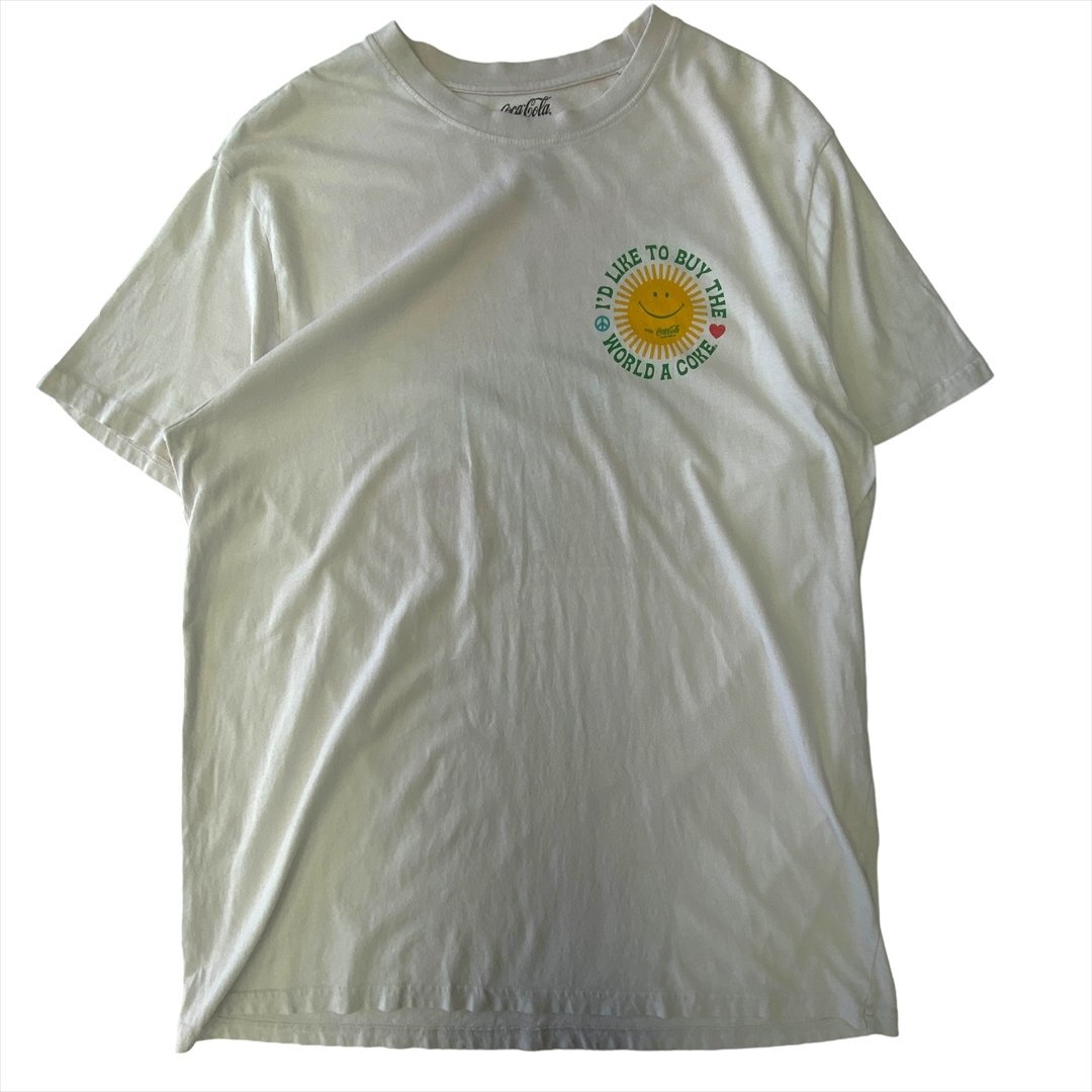 Coca・Cola コカ・コーラ Tシャツ 半袖 ホワイト 古着 メンズ XL 企業T ピースマーク ヒッピー クリーニング済み拍卖