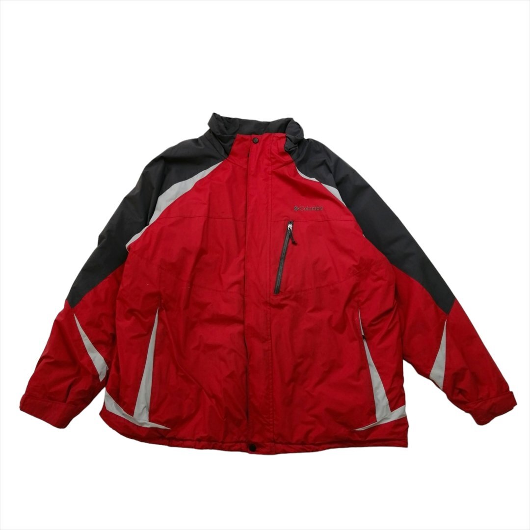 コロンビア ジャケット レッド Columbia 古着 メンズ XXL アウトドア ワンポイント ロゴ フルジップ クリーニング済み拍卖