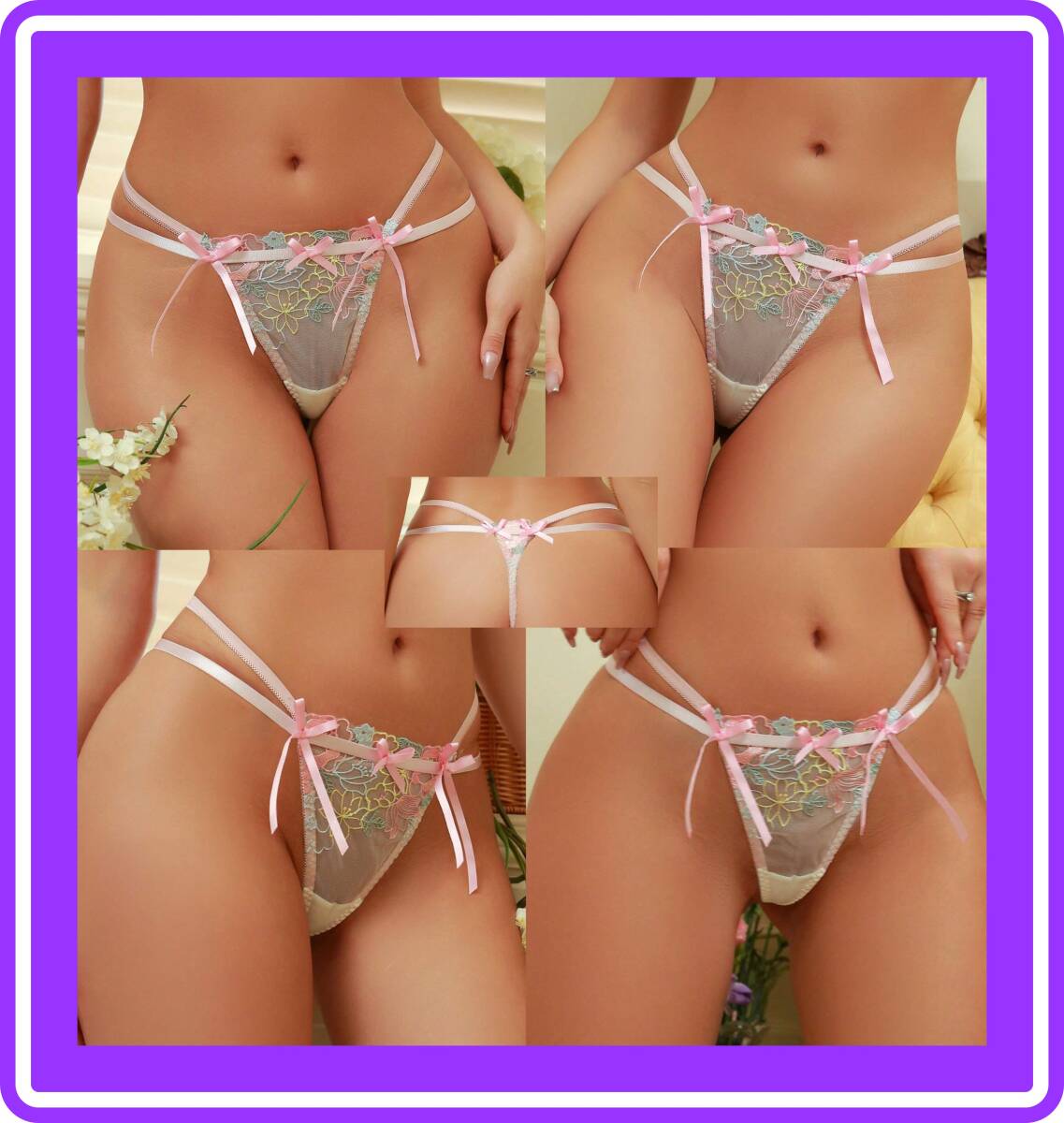 ★超素敵★Tバックショーツ★サイドダブルライン★メッシュシースルー★刺繍★リボン★バックシルエットがキュート★B129拍卖