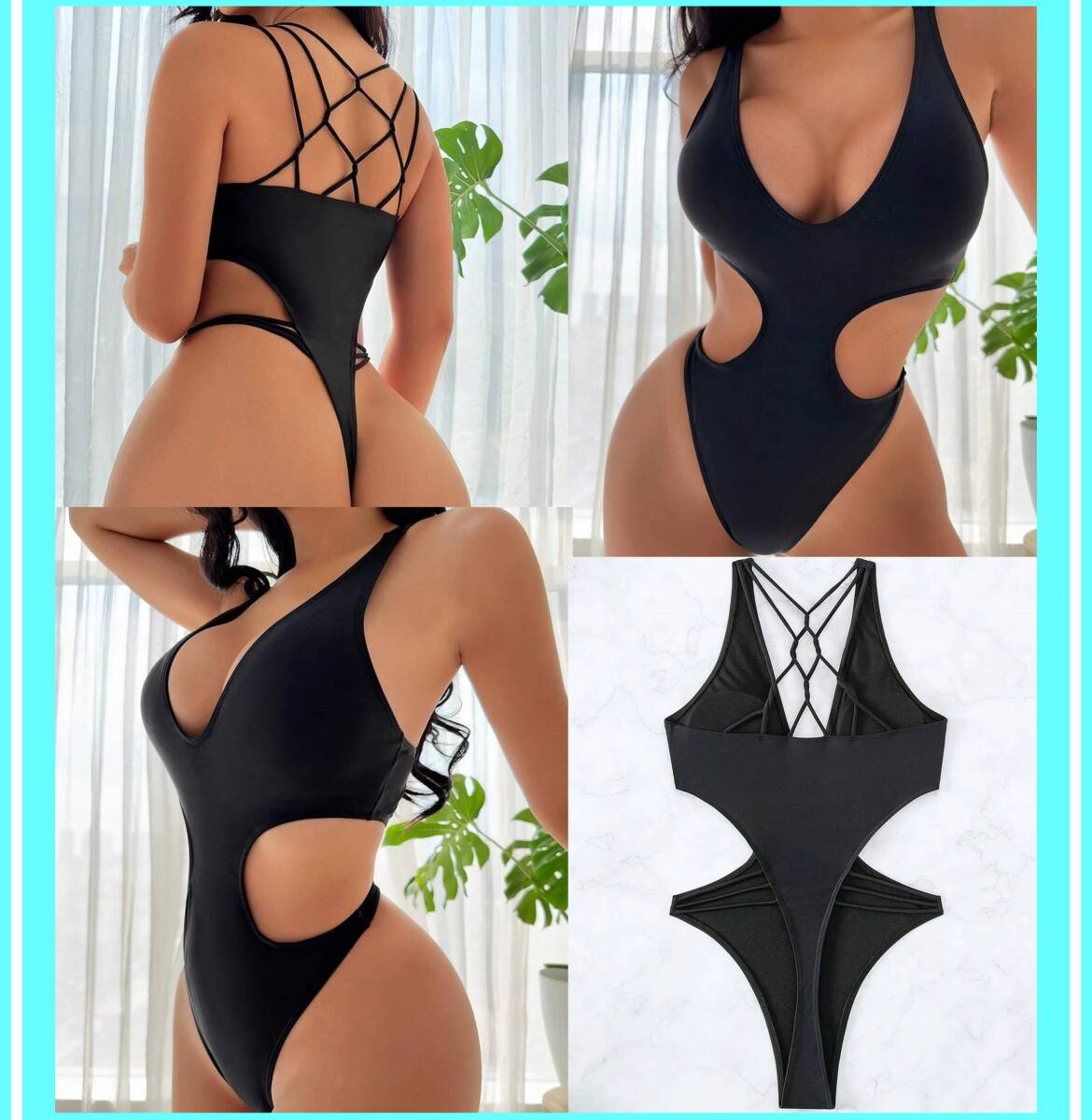 ★超素敵★ワンピース水着★ハイレグ★ウェスト★腰細★ブラック★背中網デザインで大人可愛い★Z88W拍卖