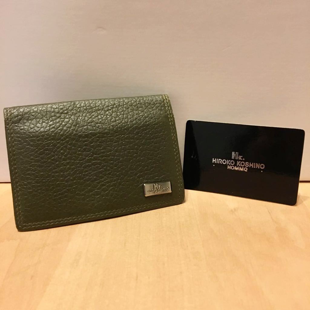 ● HIROKO KOSHINO HOMME ヒロココシノ オム 牛革 レザー 本革 カードケース 名刺入れ 財布 ウォレット メンズ 男女兼用可 カーキ 緑拍卖