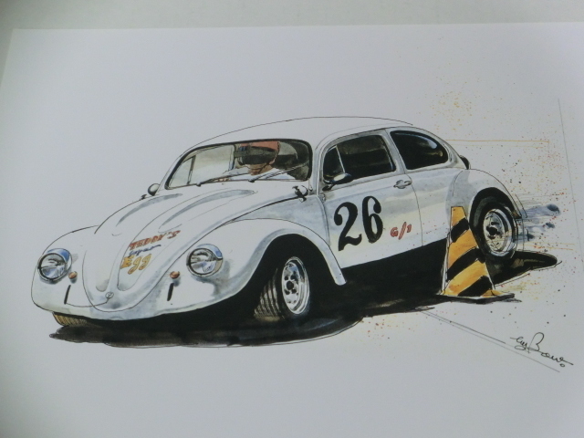 bowイラスト-055/ VW Beetle racing/ フォルクスワーゲン ビートル /チョップトップ/タイプⅠ/空冷/AirCooled/Flat4拍卖