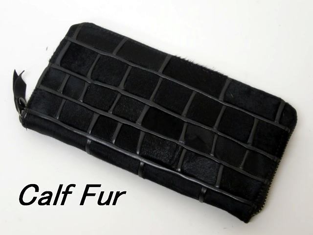 限定特別一点品 送料無料 259-1カーフFURのデザインワーク長財布ラウンドファスナー式拍卖