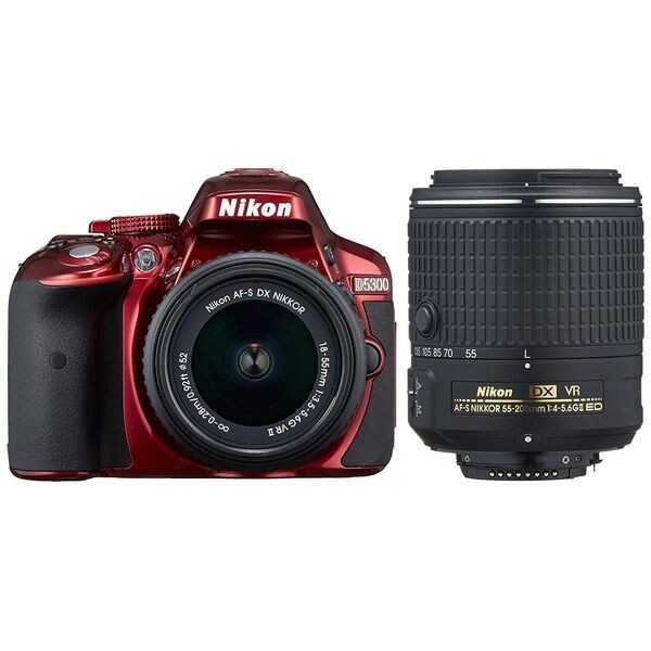 中古 1年保証 美品 Nikon D5300 18-55mm 55-200mm II VR レッド ダブルズームキット2拍卖
