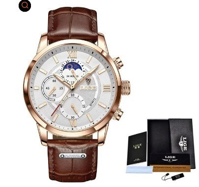 A018:男性用 高級クォーツ時計 茶色 カジュアル レザーウォッチ スポーティ 防水拍卖
