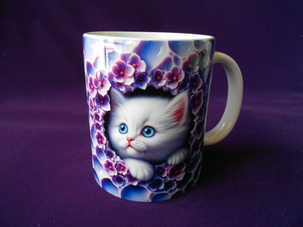 ティータイム! ☆子猫パープル・マグカップ☆ 新品 ギフト 珈琲 コーヒー 紅茶 カップ ミルク ラテ エスプレッソ カプチーノ ギフト拍卖