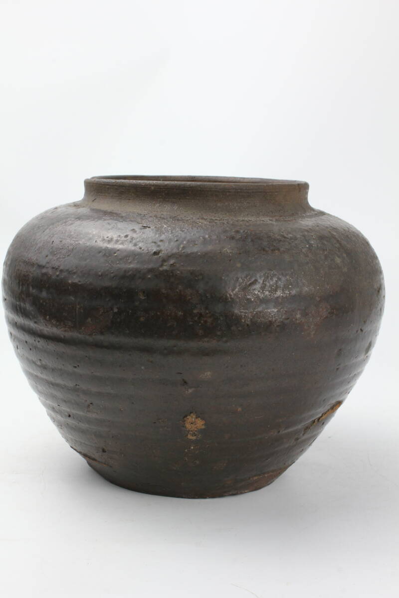 530 【桃山時代】古唐津 黒唐津 茶壷 時代小壺 伝世品 わびさび 茶道具拍卖