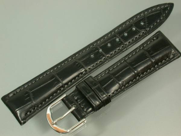 【送無】ワニ最高峰クロコダイル黒マット竹符 19mmステッチBAMBI拍卖