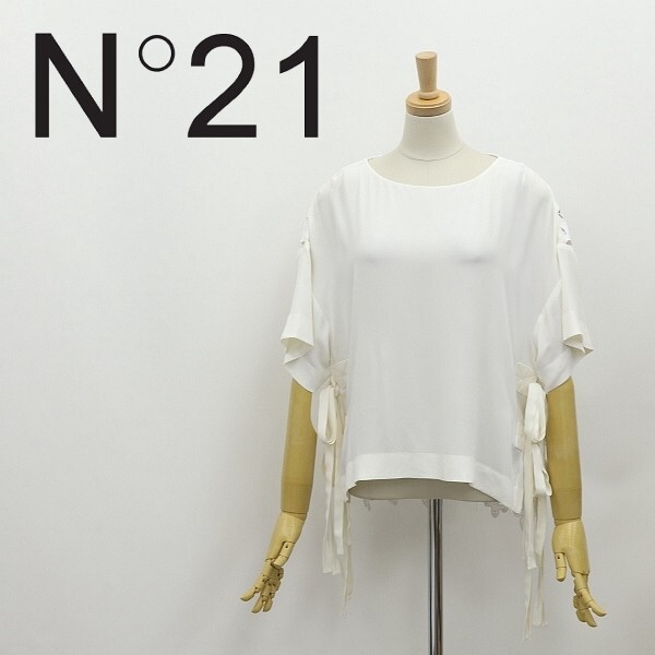 ◆N°21 ヌメロヴェントゥーノ シルク混 バックレース 切替 サイドリボン ブラウス トップス 白 ホワイト 36拍卖