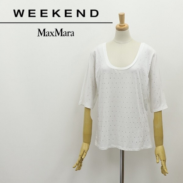 新品◆Max Mara WEEKEND マックスマーラ ストレッチ ラインストーン装飾 ドルマンスリーブ トップス カットソー 白 ホワイト XXL拍卖