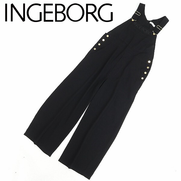 ◆INGEBORG インゲボルグ ロゴ刺繍 サロペット オーバーオール 黒 ブラック拍卖