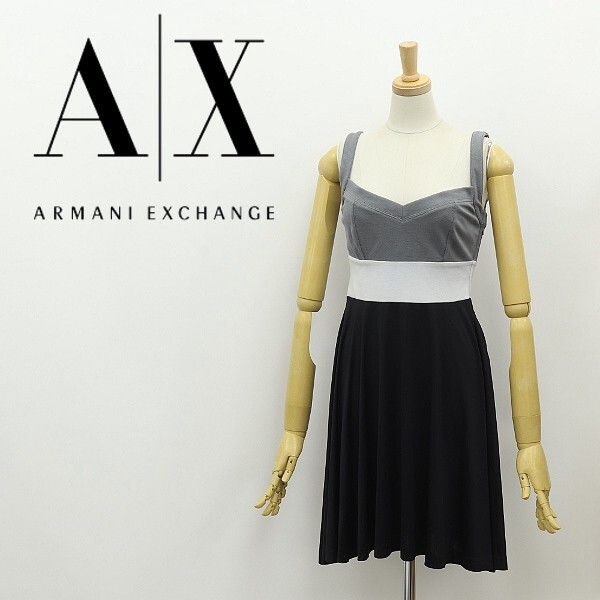 ◆ARMANI EXCHANGE アルマーニ エクスチェンジ ストレッチ パネルカラー ノースリーブ ワンピース S拍卖