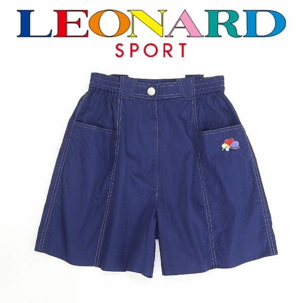◆LEONARD SPORT レオナール スポーツ ロゴ刺繍 ラメステッチ コットン ショート パンツ 紺 ネイビー 66~92拍卖