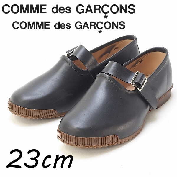 ◆COMME des GARCONS コムコム コムデギャルソン ラバー ストラップ シューズ 黒 ブラック 23cm拍卖
