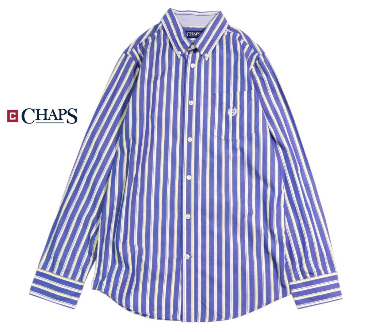 未使用 チャップス ラルフローレン CHAPS トラッド◆ワンポイント刺繍 BD ストライプ コットン シャツ S拍卖