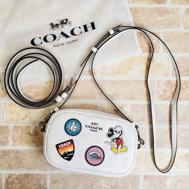 美品 コーチ ディズニー コラボ シグネチャー ミニ 2WAY ショルダーバッグ Disney × COACH ワッペン拍卖