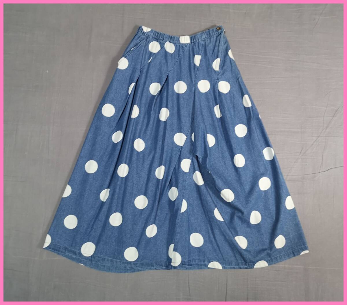 BF‐215‐2☆春秋☆新品☆送料込み☆即決☆ナチュラル系☆薄手の綿デニム素材☆Mサイズ☆スカート☆ブルー×白☆高級☆プリーツ☆水玉拍卖