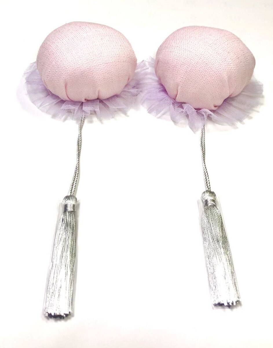 クッション入り お団子アクセ ロングタッセル付き ピンク×紫 チャイナ風 コスプレ 量産型 サブカル 華ロリ 中華ロリータ あのちゃん拍卖