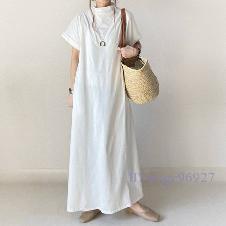 新品モックネックがとってもおしゃれ 大きいサイズ☆ジャージーニットのマキシ丈ワンピ白拍卖