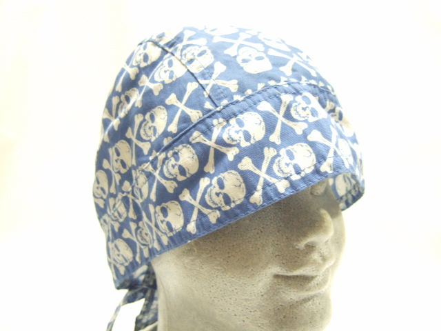 横浜最新 松葉ドクロ♪バンダナキャップ青 4枚まで送料180円ξbcξ ξ75s拍卖