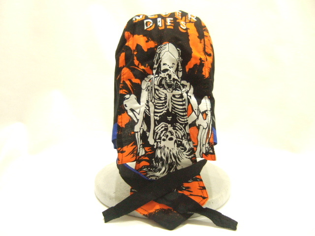 横浜最新 永遠の愛♪ドクロLove Never Dise バンダナキャップ黒/朱 4枚まで送料180円 ξbcξ ξ 82s拍卖