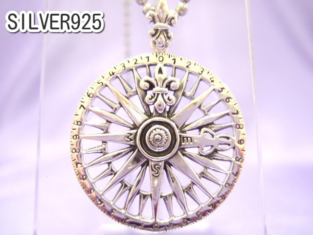 横浜最新 シルバーSILVER925銀♪魅惑のペンダント中世ゆり華麗羅針盤 8g メンズレディース 運気八方位パワー 送料220円ξgtξ ξ49拍卖