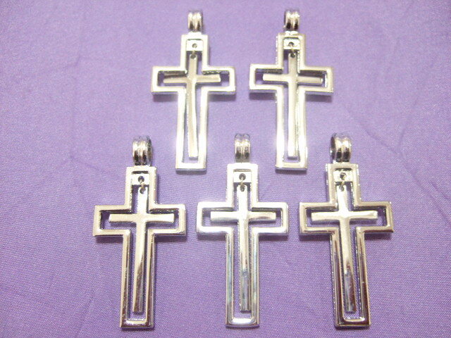 横浜最新 ペンダントクロス抜き2連可動型♪魅惑の十字架パーツ5個セット Cross守護魔除け 送料220円ξbalnξξパーツ部品卸し142拍卖