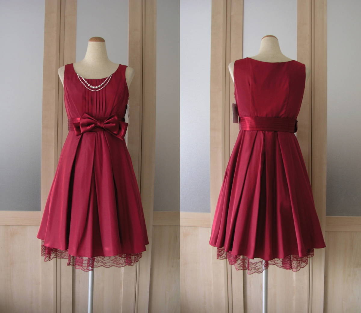 結婚式・お呼ばれ◆ネックレス*バニエ付ふんわりドレス*38/9号*ワイン拍卖