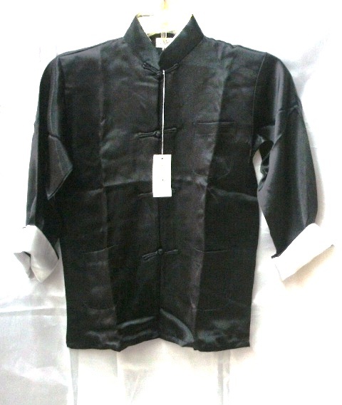 ★太極拳用サテンシルクカンフー服上下★黒1XL★ 拍卖