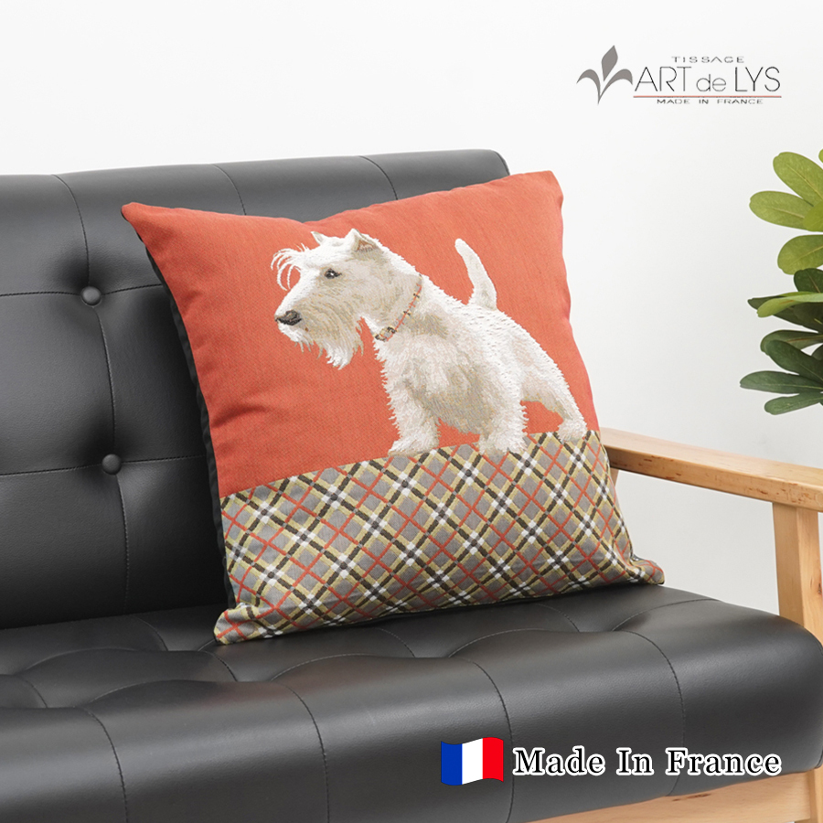 ART de LYS フランス製 ゴブラン織り クッションカバー 8919 White Scottish dog おしゃれ 100% Made in France since 1890拍卖