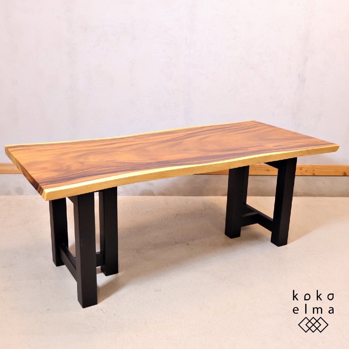 モンキーポッド無垢材 一枚板 ダイニングテーブル 4人~6人用 木製テーブル 食卓 ナチュラル 和モダン スタイリッシュ EF410拍卖