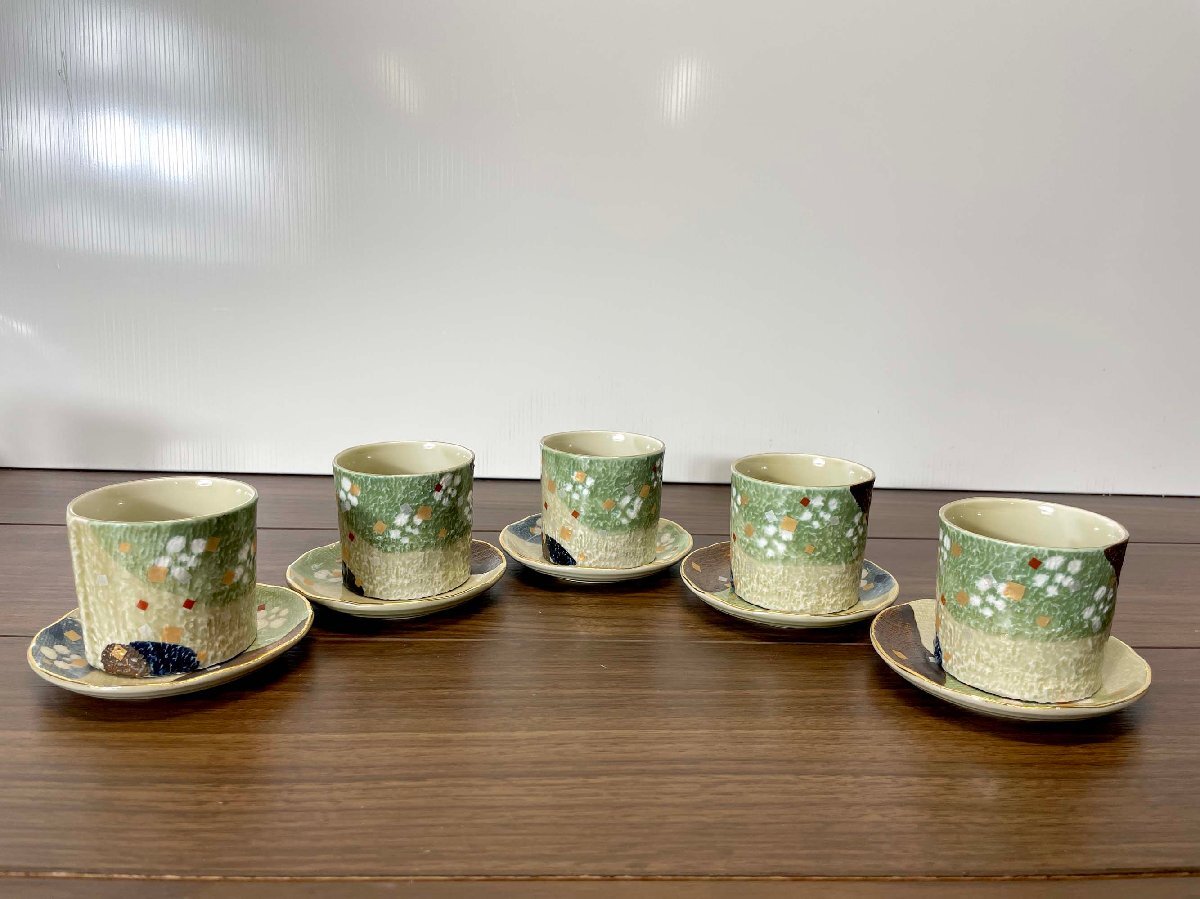 【福岡】キッチン雑貨 カップ & ソーサー5客セット◆嵯峨◆湯呑◆カップ口径67 H62◆ソーサーW105 H15◆モデルR展示品◆TS7755_Ts拍卖