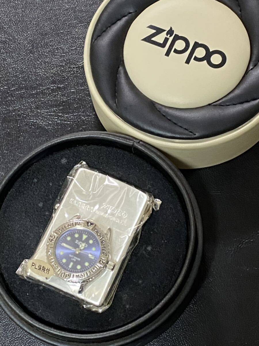 zippo タイムライト 文字盤 艶紺 限定品 銀仕上げ ヴィンテージ 1999年製 TIME LIGHT シリアルナンバー NO.0963 専用ケース 保証書拍卖